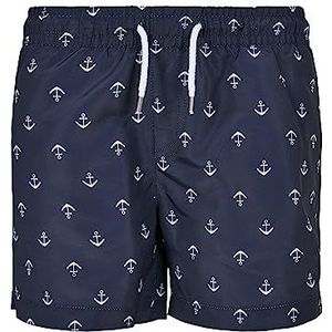 Urban Classics Jongens zwembroek Pattern Swim Shorts AOP zwemshorts voor jongens, met all-over print verkrijgbaar in 2 kleuren, maten 110/116-158/164, Anchor/Navy, 158 cm