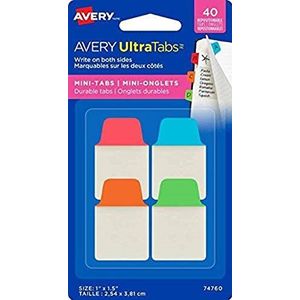 AVERY - Verpakking met 40 mini-bladwijzers (rood, blauw, oranje, groen), formaat 25,4 mm