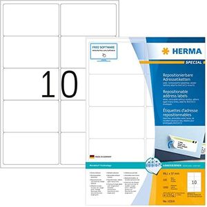 HERMA 10316 adreslabels A4 afneembaar (99,1 x 57 mm, 100 velles, papier, mat) zelfklevend, bedrukbaar, verwijderbaar en opnieuw klevende etiketten, 1.000 etiketten voor printer, wit