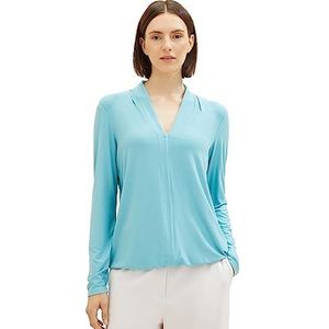 TOM TAILOR Dames shirt met lange mouwen blouse met V-hals, 10426-zomer Teal, XL