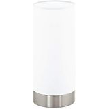 EGLO tafellamp DAMASCO 1, 1 lichtbron tafellamp, bedlampje van staal, kleur: nikkel mat, glas: satijn, wit, fitting: E27, incl. schakelaar
