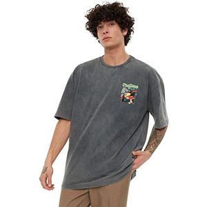 Trendyol Man Relaxed Basic T-shirt met ronde hals, Antraciet, XL