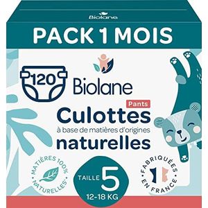BIOLANE - luiers, maat 5 (12-18 kg), geen lekkage voor 12 uur, verpakking van 1 maand, 120 luierbroekjes, milieuvriendelijk, gemaakt in Frankrijk