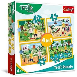 Trefl - The Treflik Family, De Treflik-familie op Vakantie - 4-in-1-Puzzel, 35 tot 70 Stukjes - Kleurrijke Puzzels met de Personages uit de Cartoon, voor Kinderen vanaf 4 jaar