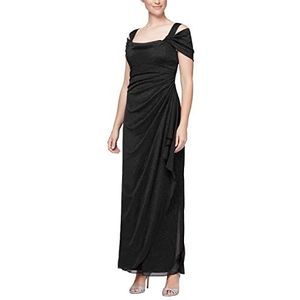 Alex Evenings Dames lange glitter mesh koude schouder jurk (petite en normaal) speciale gelegenheid, Zwart Glitter, 36
