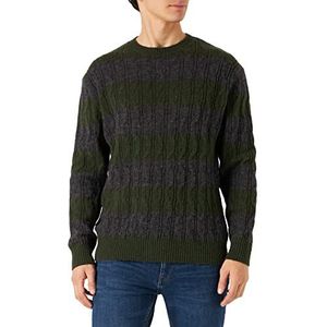 Sisley Mens L/S 103RT1019 sweater, groen en grijs gestreept 912, XL