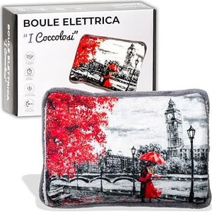 IPEA Elektrische warmwaterkruik met pluche zakken voor het verwarmen van de handen, vermindert spier-, borst- en menstruatieklachten, boule handwarmers en voetwarmer, motief: Londen