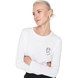 Trendyol Dames getailleerd Basic T-shirt met ronde hals, Kleur: wit, L