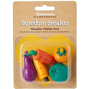 Rosewood Boredom Breaker Woodies Nibble Stix, 5 stuks, konijnenspeelgoed en speelgoed voor kleine dieren