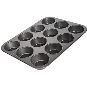 wenco Muffinvorm 12 bakplaten met antiaanbaklaag, vaatwasmachinebestendig, koolstofstaal, muffinplaat voor 12 muffins, hittebestendig tot 220 °C, zwart