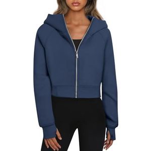 Trendy Queen Womens Zip Up Hoodies Jackets Cropped Sweatshirts Fleece Fall Outfits Casual Comfy Y2k Tops Winter Clothes 2025 NavyBlue M