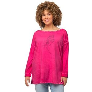 Ulla Popken Dames Flock-print, oversized T-shirt, Magentapink., 50-52
