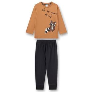 Jongenspyjama bruin | Hoogwaardige en comfortabele pyjama van katoen voor jongens met lange mouwen pyjama met wasbeermotief en tekst | pyjamaset voor jongens, bruin, 104