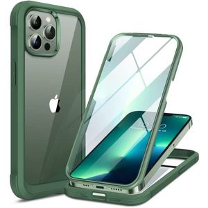 Miracase Compatibel met iPhone 13 Pro Case 6,1 inch, [Ingebouwde glazen schermbeschermer] Full Body Rubber Bumper Clear Back Case Cover (Alpine Green)