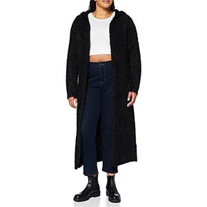 Urban Classics Gebreide damesjas met capuchon en veren, knielange jas voor vrouwen in 5 kleuren, maten XS - 5XL, zwart (black 7), XL