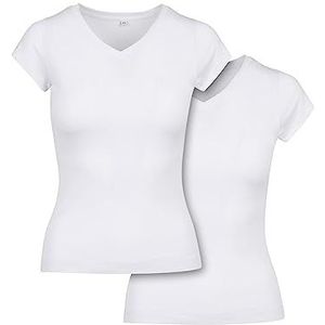 Build your Brand Dames T-Shirt Ladies Basic Tee 2-Pack White/White S, wit/wit, S