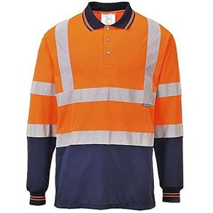 Portwest S279 Tweekleuren Poloshirt met Lange Mouw, Normaal, Oranje/Marine, Grootte XL