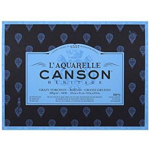 CANSON Heritage, aquarelpapier, korrelige vaatdoek, 300 g/m², 140 lb, 4 pagina's, 23 x 31 cm, wit, 20 vellen