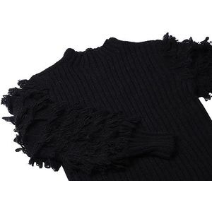 faina Dames temperament kwast lange mouwen gebreide trui sweater zwart maat XS/S, zwart, XS
