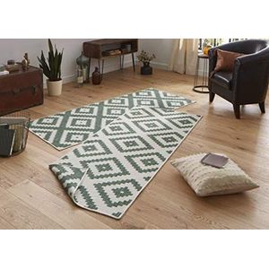 NORTHRUGS Malta Outdoor tapijt, omkeerbaar tapijt, weerbestendig, modern geometrisch patroon, loper voor balkon, terras, tuin, serre, woonkamertapijt, waterdicht, polypropyleen, groen, crème, 80 x 150