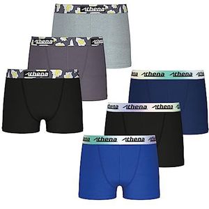 Athena - Boxershorts voor jongens, kleur 8A66, meerkleurig (6 stuks), zwart/antraciet/staal/blauw/zwart/marineblauw, 16 Jaren