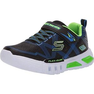 Skechers Flex-Glow Sneakers voor heren, Zwart textiel synthetische blauwe limoentrim, 36 EU