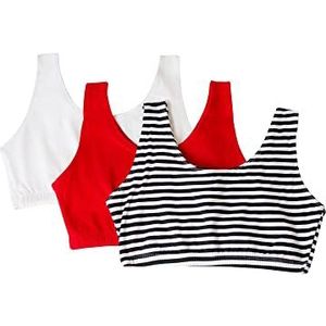 Fruit of the Loom Tankstyle Cotton Bra Sportbeha, ondoorzichtig (verpakking van 4 stuks), Skinny Stripe/White/Red Hot, 38