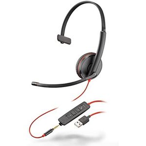 Plantronics Mono-headset 'Blackwire C3215' met USB-A & 3,5 mm aansluiting, ruisonderdrukking, Soundguard en flexibele microfoonarm, zwart