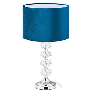 Relaxdays tafellamp, fluweel en kristal, HxØ: 47 x 26 cm, E14 fitting, nachtkastlamp, indirecte tafelverlichting, blauw