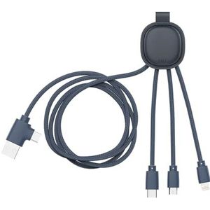 Xoopar Iné Smart Long 4-in-1 Multi USB-kabel, 1 m, NFC-functie van gerecycled leer voor het opladen van universele smartphone, blauw