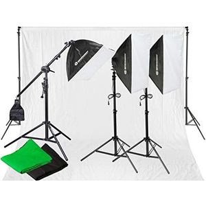 Bresser BR-2105 Fotostudio daglicht- en achtergrondset 2925W met achtergrondsysteem, doeken, statieven, softboxen en lampen