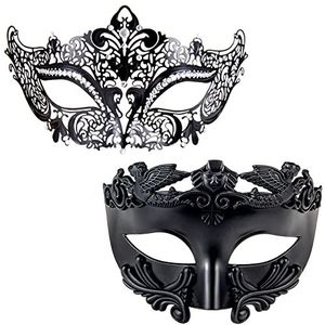MYSEUNI Maskerade Masker voor Paar - Glanzend strass metalen masker & Romeins Grieks Venetiaans masker - Mardi Gras Party Mask