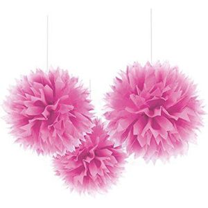 Bright Pink Fluffy Paper Decorations 40cm /3