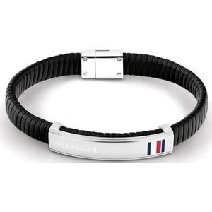 Tommy Hilfiger - Gevlochten Armband - Zwart - Leer - Magnetische Sluiting