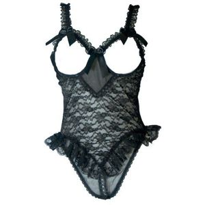 Shirley of Hollywood nummer xx2497 maat 5 X/6 X zwart Cupless Stretch Lace Teddy