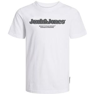 JACK&JONES JUNIOR Jorlakewood Branding Tee Ss Bf Jnr T-shirt voor jongens, Helder wit/detail: jj print, 128 cm