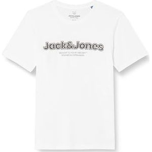JACK&JONES JUNIOR Jorlakewood Branding Tee Ss Bf Jnr T-shirt voor jongens, Helder wit/detail: jj print, 128 cm