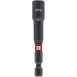 Einhell Magnetische impact-zeskantige dopsleutel met 1/4 inch E 6,3 schacht, 6 mm, chroom vanadium, torsiezone, permanente magneet, rode gekleurde ring