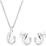 Diamore Sieradenset voor dames, halsketting + oorbellen, zoetwaterparels, klassiek, elegant, glamoureus, zilver 925, diamant, 0,05 karaat wit, lengte 45 cm