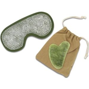Sun & Sia MASS22-KIT.G.V – set met thermisch comfort en GuaSha Jade groen + overtrek – cosmetica en gezichtsverzorging – 1 Gua Sha en 1 oogmasker