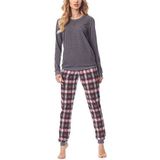 Merry Style - MS-MS10-168-PJ - Dames Pyjama - Donker Gemêleerd/Bordeaux - Katoen - Lange Mouwen - Lange Broek met Zakken
