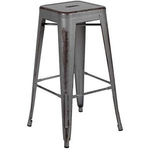Flash Furniture Kai Commerciële Rang 4 Pak 30' Hoge Backless Verontruste Zilveren Grijze Metaal Binnen-Openlucht Barkruk