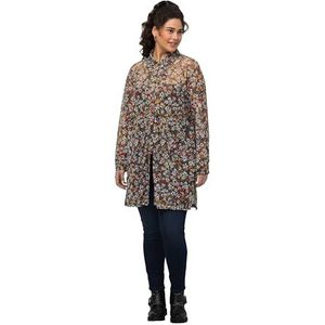 Ulla Popken Damesblouse van mesh met bloemenprint, olijf, 50-52