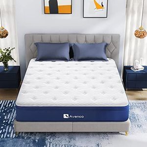 Avenco Bed matras Conventioneel, Schuim, Wit&Blauw, Eenpersoons