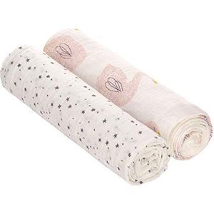 LÄSSIG Baby inbakerdeken, spuugdoek, 2-delige set, katoen, 120 x 120 cm, Heavenly Soft Swaddle XL Little Water Swan