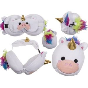 Out of the blue Pluche reiskussen met oogmasker, eenhoorn, ca. 15,5 x 14,5 x 14 cm