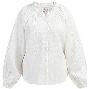 EYOTA Dames katoenen blouse met metallic garen, Wolwit met zilveren strepen en stippen, S