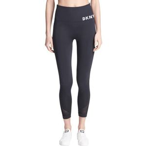 DKNY Compressie legging broek voor dames, Zwarte Naadloze Strak Met Wit Logo, XS