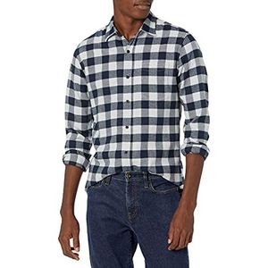 Amazon Essentials Men's Flanellen overhemd met lange mouwen (verkrijgbaar in grote en lange maten), Marineblauw Plaid, S