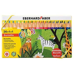 Eberhard Faber 514838 - Colori potlodenset met 36 zeshoekige kleurpotloden, 1 vulpotlood en een puntenslijper, watervast en onbreekbaar, in kartonnen etui, kleurpotloden om te schilderen en tekenen